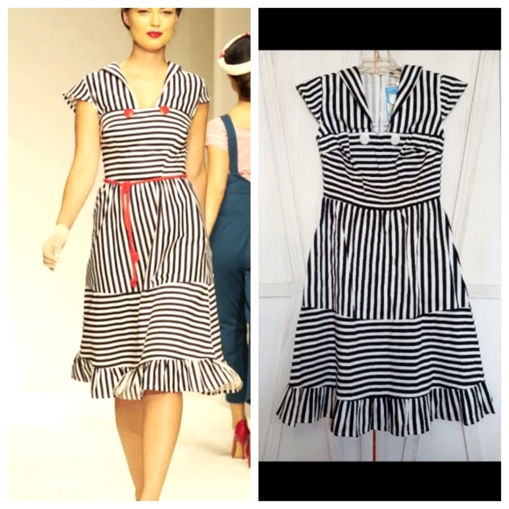 NWT Bettie Page Micky Striped Midi Dress - S